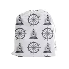 Marine Nautical Seamless Pattern With Vintage Lighthouse Wheel Drawstring Pouch (xl) by Wegoenart