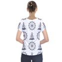 Marine Nautical Seamless Pattern With Vintage Lighthouse Wheel Short Sleeve Front Detail Top View2