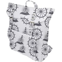 Marine Nautical Seamless Pattern With Vintage Lighthouse Wheel Buckle Up Backpack by Wegoenart