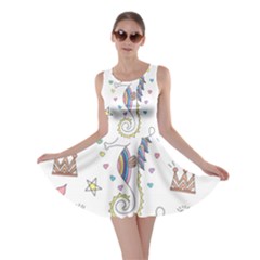 Seamless Pattern Cute Unicorn Cartoon Hand Drawn Skater Dress by Wegoenart