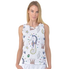 Seamless Pattern Cute Unicorn Cartoon Hand Drawn Women s Basketball Tank Top by Wegoenart