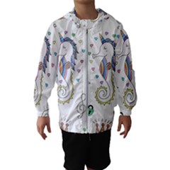 Seamless Pattern Cute Unicorn Cartoon Hand Drawn Kids  Hooded Windbreaker by Wegoenart