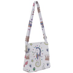 Seamless Pattern Cute Unicorn Cartoon Hand Drawn Zipper Messenger Bag by Wegoenart