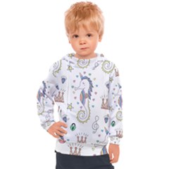 Seamless Pattern Cute Unicorn Cartoon Hand Drawn Kids  Hooded Pullover