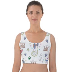 Seamless Pattern Cute Unicorn Cartoon Hand Drawn Velvet Crop Top by Wegoenart