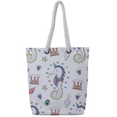 Seamless Pattern Cute Unicorn Cartoon Hand Drawn Full Print Rope Handle Tote (small) by Wegoenart