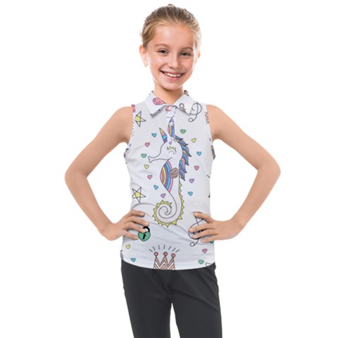 Seamless Pattern Cute Unicorn Cartoon Hand Drawn Kids  Sleeveless Polo Tee by Wegoenart