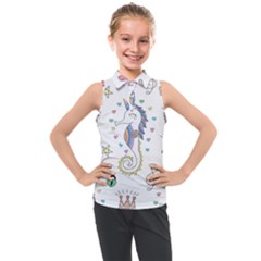 Seamless Pattern Cute Unicorn Cartoon Hand Drawn Kids  Sleeveless Polo Tee