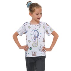 Seamless Pattern Cute Unicorn Cartoon Hand Drawn Kids  Mesh Piece Tee