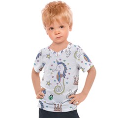 Seamless Pattern Cute Unicorn Cartoon Hand Drawn Kids  Sports Tee