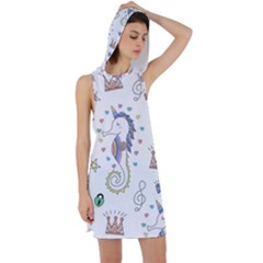 Seamless Pattern Cute Unicorn Cartoon Hand Drawn Racer Back Hoodie Dress