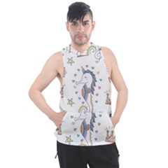 Seamless Pattern Cute Unicorn Cartoon Hand Drawn Men s Sleeveless Hoodie by Wegoenart