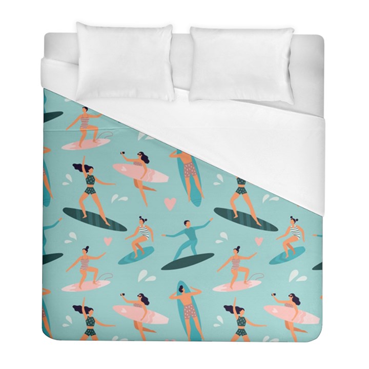 Beach Surfing Surfers With Surfboards Surfer Rides Wave Summer Outdoors Surfboards Seamless Pattern Duvet Cover (Full/ Double Size)