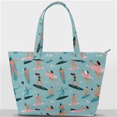 Beach Surfing Surfers With Surfboards Surfer Rides Wave Summer Outdoors Surfboards Seamless Pattern Back Pocket Shoulder Bag  by Wegoenart