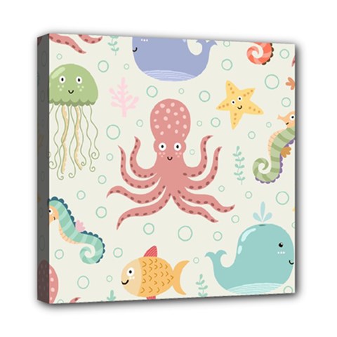 Underwater Seamless Pattern Light Background Funny Mini Canvas 8  X 8  (stretched)