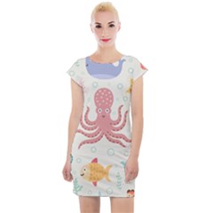 Underwater Seamless Pattern Light Background Funny Cap Sleeve Bodycon Dress by Wegoenart