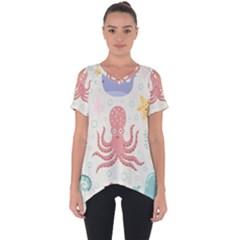 Underwater Seamless Pattern Light Background Funny Cut Out Side Drop Tee by Wegoenart