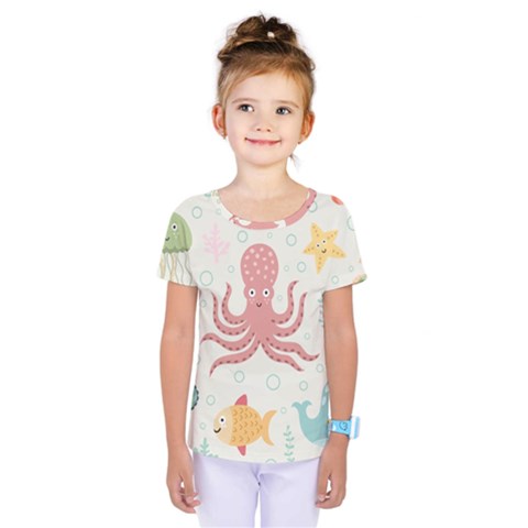 Underwater Seamless Pattern Light Background Funny Kids  One Piece Tee by Wegoenart