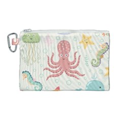 Underwater Seamless Pattern Light Background Funny Canvas Cosmetic Bag (large)