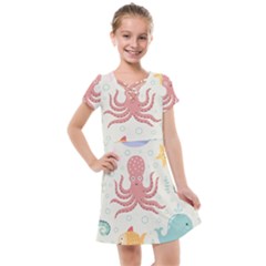 Underwater Seamless Pattern Light Background Funny Kids  Cross Web Dress by Wegoenart