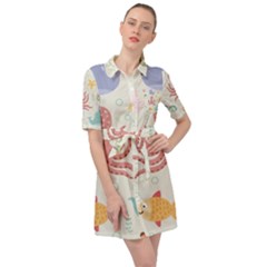 Underwater Seamless Pattern Light Background Funny Belted Shirt Dress by Wegoenart