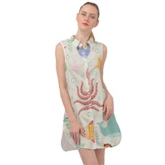 Underwater Seamless Pattern Light Background Funny Sleeveless Shirt Dress by Wegoenart