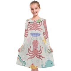 Underwater Seamless Pattern Light Background Funny Kids  Midi Sailor Dress by Wegoenart