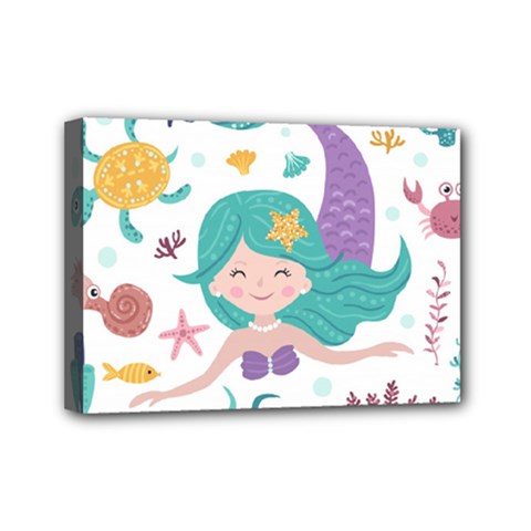 Set Cute Mermaid Seaweeds Marine Inhabitants Mini Canvas 7  X 5  (stretched) by Wegoenart