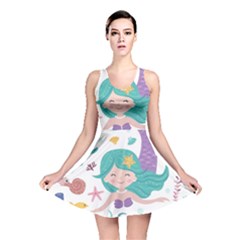 Set Cute Mermaid Seaweeds Marine Inhabitants Reversible Skater Dress by Wegoenart