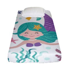 Set Cute Mermaid Seaweeds Marine Inhabitants Fitted Sheet (single Size) by Wegoenart