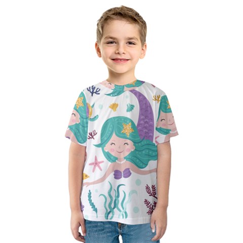 Set Cute Mermaid Seaweeds Marine Inhabitants Kids  Sport Mesh Tee by Wegoenart