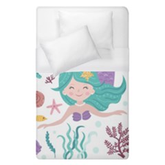 Set Cute Mermaid Seaweeds Marine Inhabitants Duvet Cover (single Size) by Wegoenart