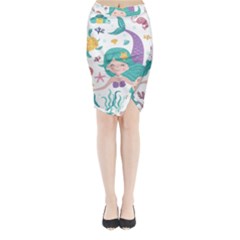 Set Cute Mermaid Seaweeds Marine Inhabitants Midi Wrap Pencil Skirt by Wegoenart