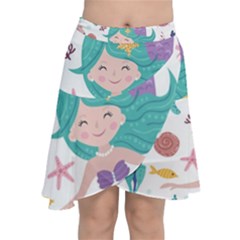 Set Cute Mermaid Seaweeds Marine Inhabitants Chiffon Wrap Front Skirt by Wegoenart