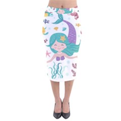 Set Cute Mermaid Seaweeds Marine Inhabitants Velvet Midi Pencil Skirt by Wegoenart