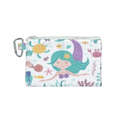 Set Cute Mermaid Seaweeds Marine Inhabitants Canvas Cosmetic Bag (small) by Wegoenart