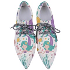 Set Cute Mermaid Seaweeds Marine Inhabitants Pointed Oxford Shoes by Wegoenart