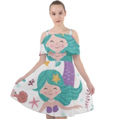 Set Cute Mermaid Seaweeds Marine Inhabitants Cut Out Shoulders Chiffon Dress