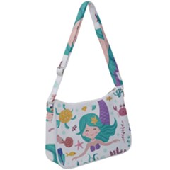 Set Cute Mermaid Seaweeds Marine Inhabitants Zip Up Shoulder Bag