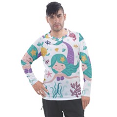 Set Cute Mermaid Seaweeds Marine Inhabitants Men s Pique Long Sleeve Tee