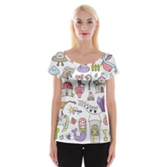 Fantasy Things Doodle Style Vector Illustration Cap Sleeve Top by Wegoenart