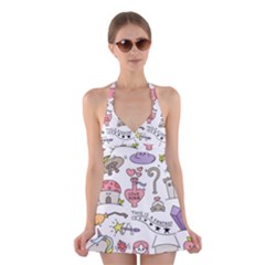 Fantasy Things Doodle Style Vector Illustration Halter Dress Swimsuit  by Wegoenart