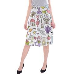 Fantasy Things Doodle Style Vector Illustration Midi Beach Skirt by Wegoenart