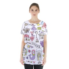 Fantasy Things Doodle Style Vector Illustration Skirt Hem Sports Top by Wegoenart