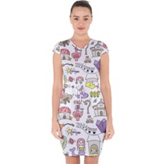 Fantasy Things Doodle Style Vector Illustration Capsleeve Drawstring Dress  by Wegoenart