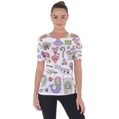 Fantasy Things Doodle Style Vector Illustration Shoulder Cut Out Short Sleeve Top by Wegoenart