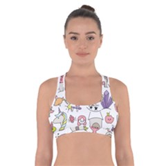 Fantasy Things Doodle Style Vector Illustration Cross Back Sports Bra by Wegoenart