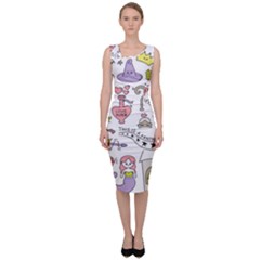 Fantasy Things Doodle Style Vector Illustration Sleeveless Pencil Dress by Wegoenart