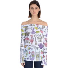 Fantasy Things Doodle Style Vector Illustration Off Shoulder Long Sleeve Top by Wegoenart