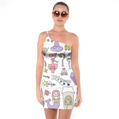 Fantasy Things Doodle Style Vector Illustration One Soulder Bodycon Dress by Wegoenart